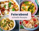 Vier leckere Rezepte für das Abendessen: Gnocchi-Auflauf, Curry mit Hähnchen, Hähnchen mit Erbsen und Pasta mit cremiger Sauce. Schnelle Ideen für jeden Tag.